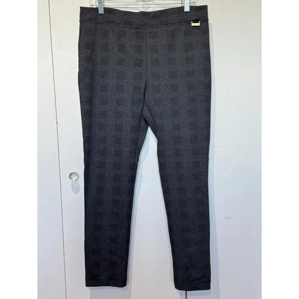 Women's Calvin Klein L Dark Grey Plaid stretch pull on pants